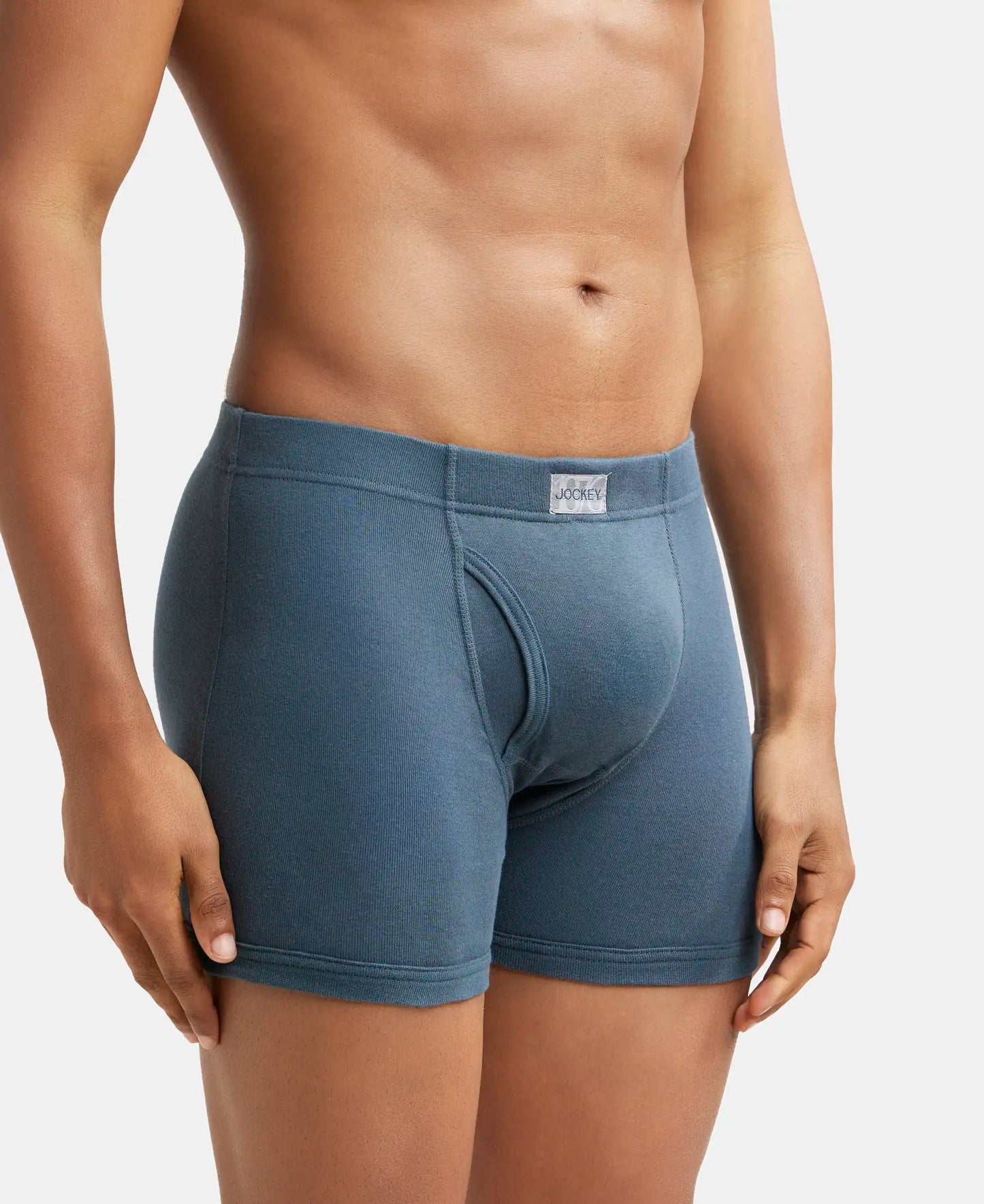 Super Combed Cotton Rib Solid Boxer Brief with Ultrasoft and Durable Waistband - Deep Slate-3