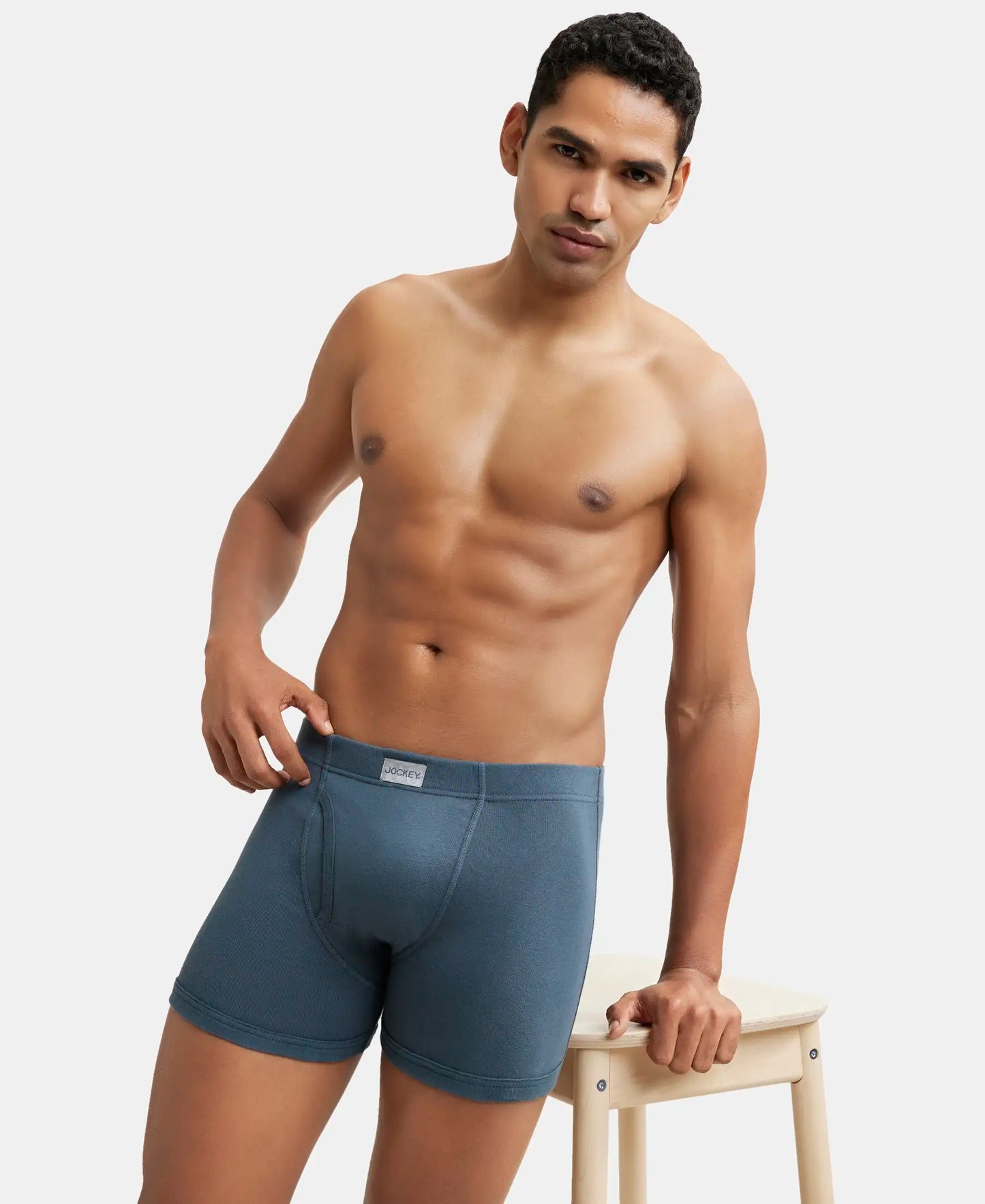 Super Combed Cotton Rib Solid Boxer Brief with Ultrasoft and Durable Waistband - Deep Slate-6