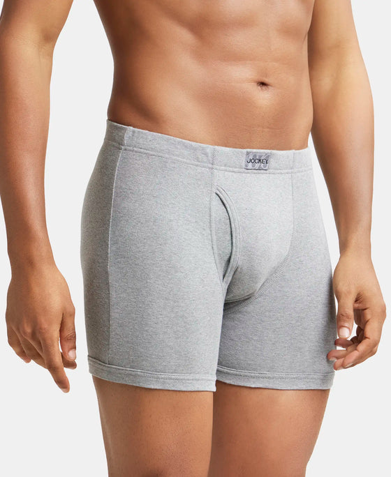 Super Combed Cotton Rib Solid Boxer Brief with Ultrasoft and Durable Waistband - Grey Melange-2