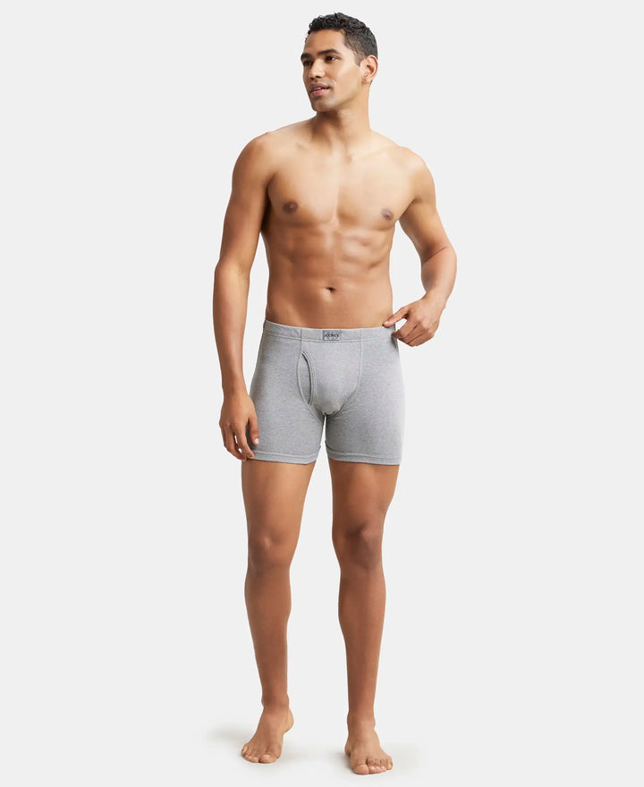 Super Combed Cotton Rib Solid Boxer Brief with Ultrasoft and Durable Waistband - Grey Melange-4