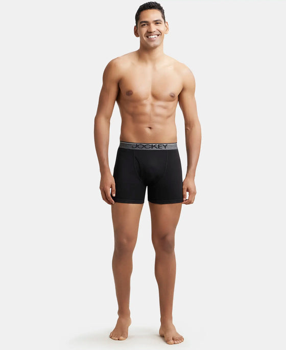 Super Combed Cotton Rib Solid Boxer Brief with Ultrasoft and Durable Waistband - Black-5