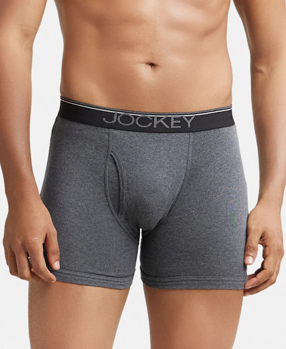 Super Combed Cotton Rib Solid Boxer Brief with Ultrasoft and Durable Waistband - Charcoal Melange-2