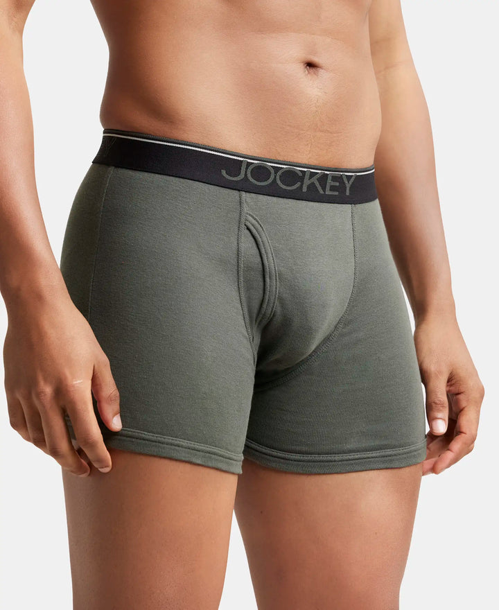 Super Combed Cotton Rib Solid Boxer Brief with Ultrasoft and Durable Waistband - Deep Olive-3