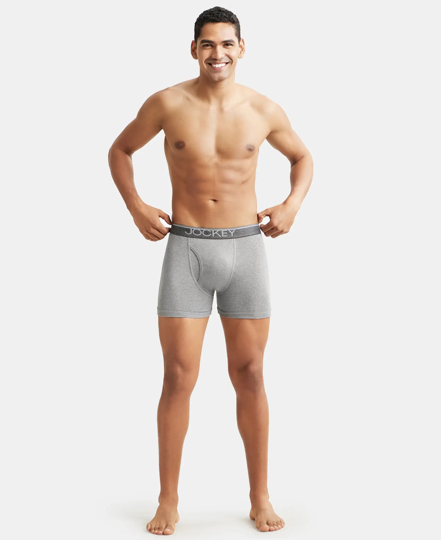 Super Combed Cotton Rib Solid Boxer Brief with Ultrasoft and Durable Waistband - Grey Melange-4