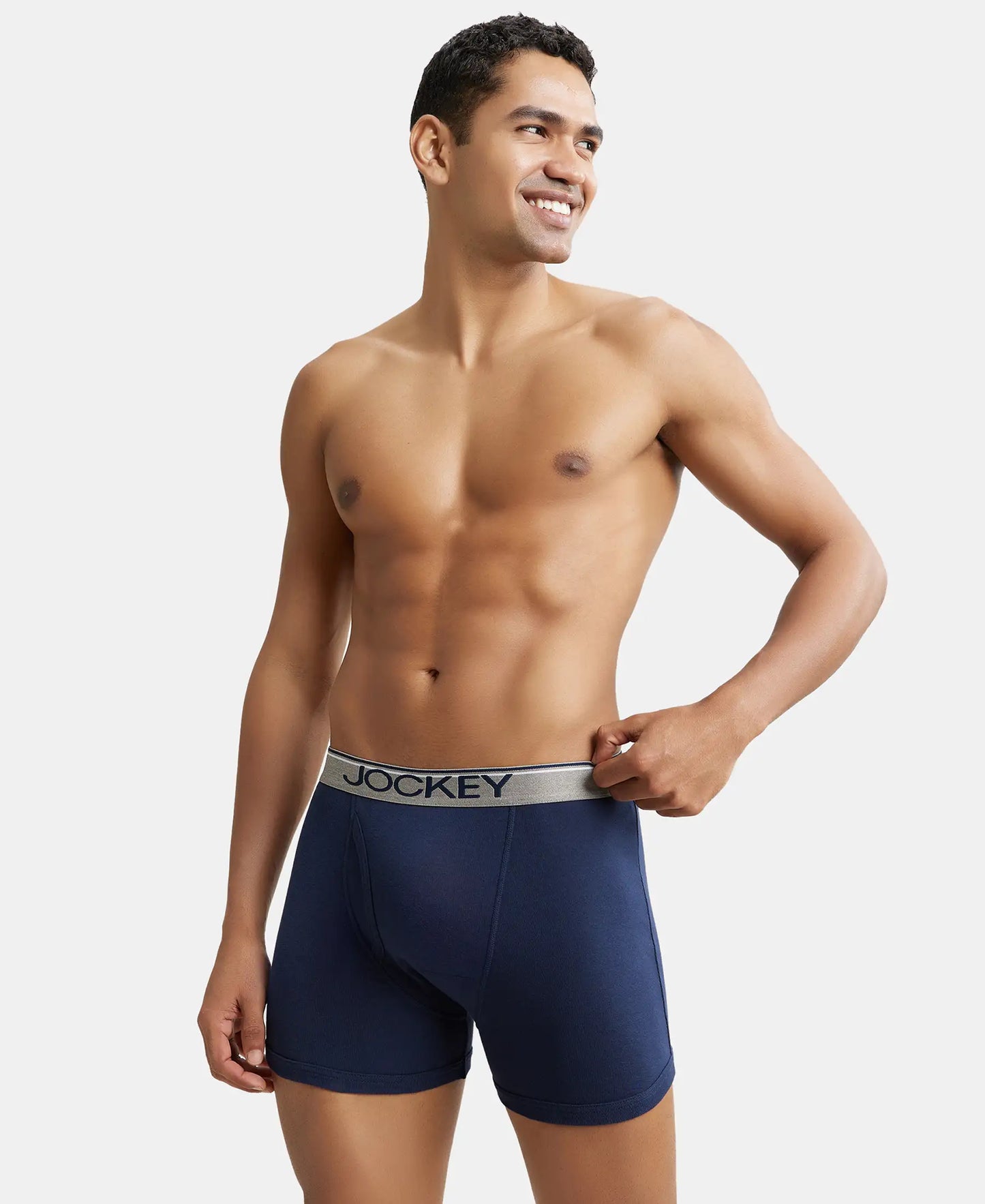 Super Combed Cotton Rib Solid Boxer Brief with Ultrasoft and Durable Waistband - Navy/Charcoal Melange/Grey Melange (Pack of 3)-13