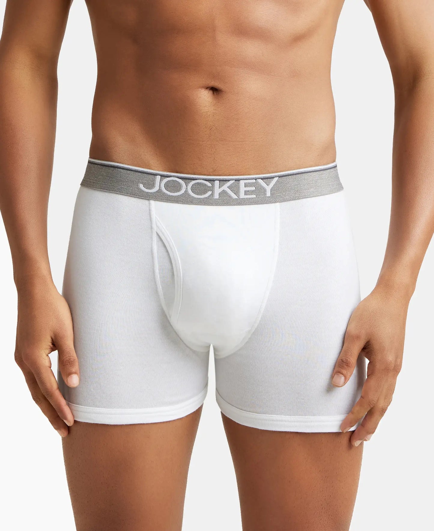 Super Combed Cotton Rib Solid Boxer Brief with Ultrasoft and Durable Waistband - White-2