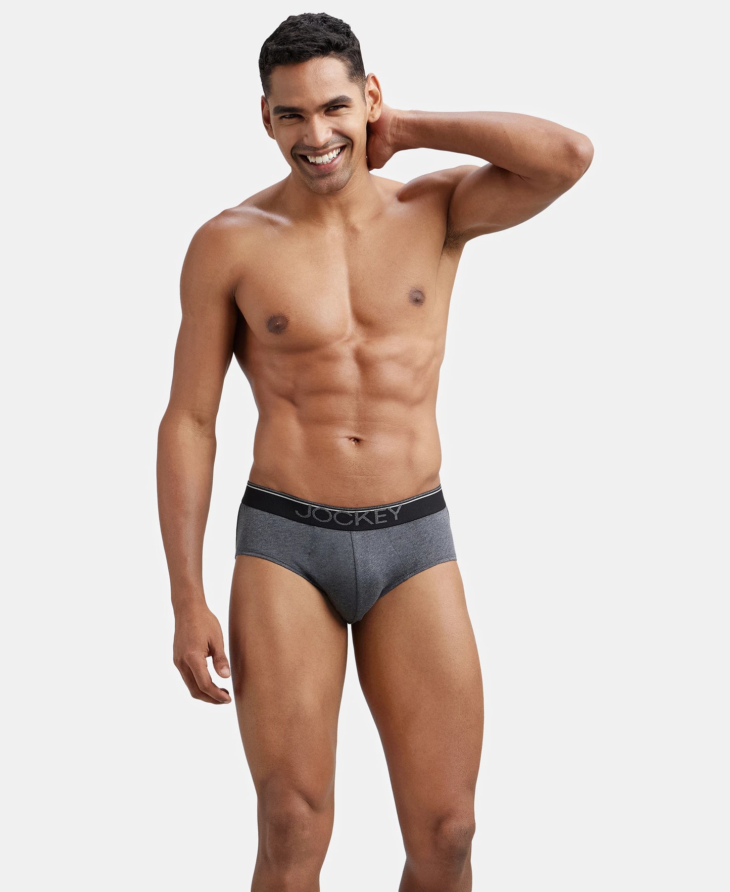 Super Combed Cotton Solid Brief with Ultrasoft Waistband - Charcoal Melange-5