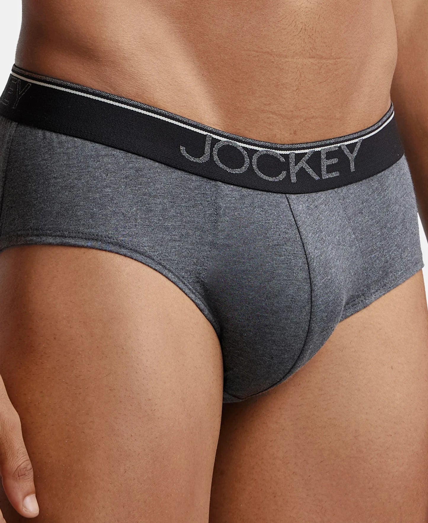 Super Combed Cotton Solid Brief with Ultrasoft Waistband - Charcoal Melange-7