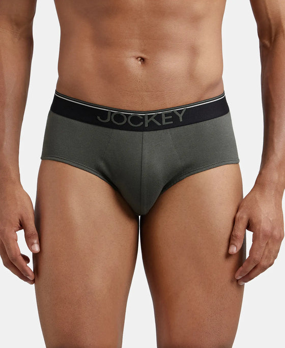 Super Combed Cotton Solid Brief with Ultrasoft Waistband - Deep Olive-2