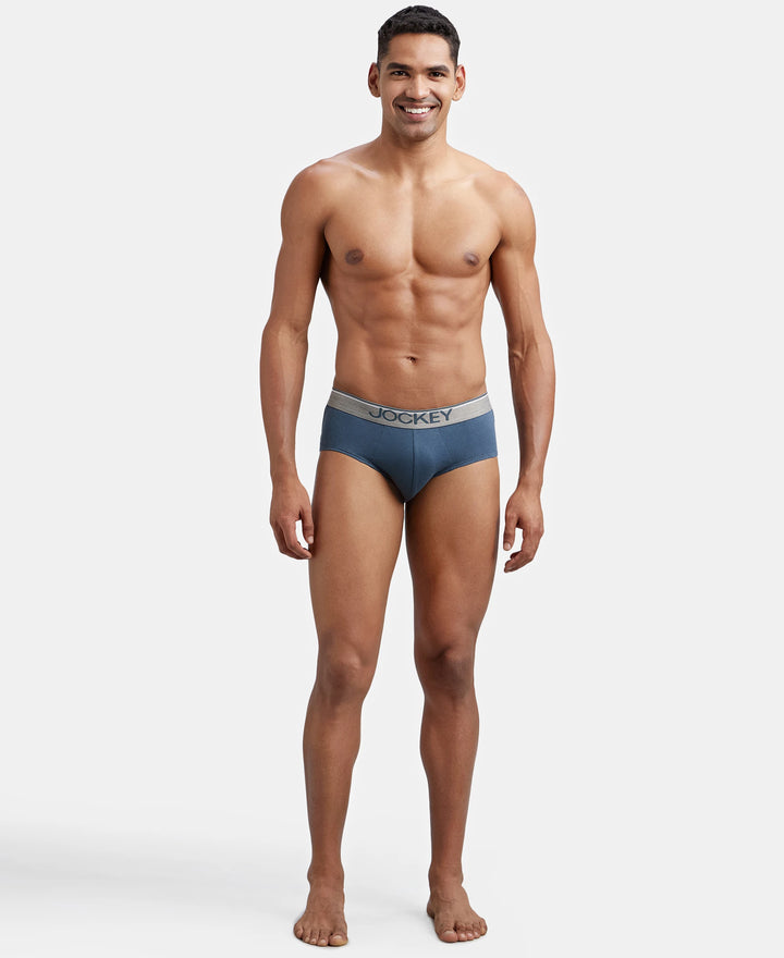Super Combed Cotton Solid Brief with Ultrasoft Waistband - Deep Slate-4