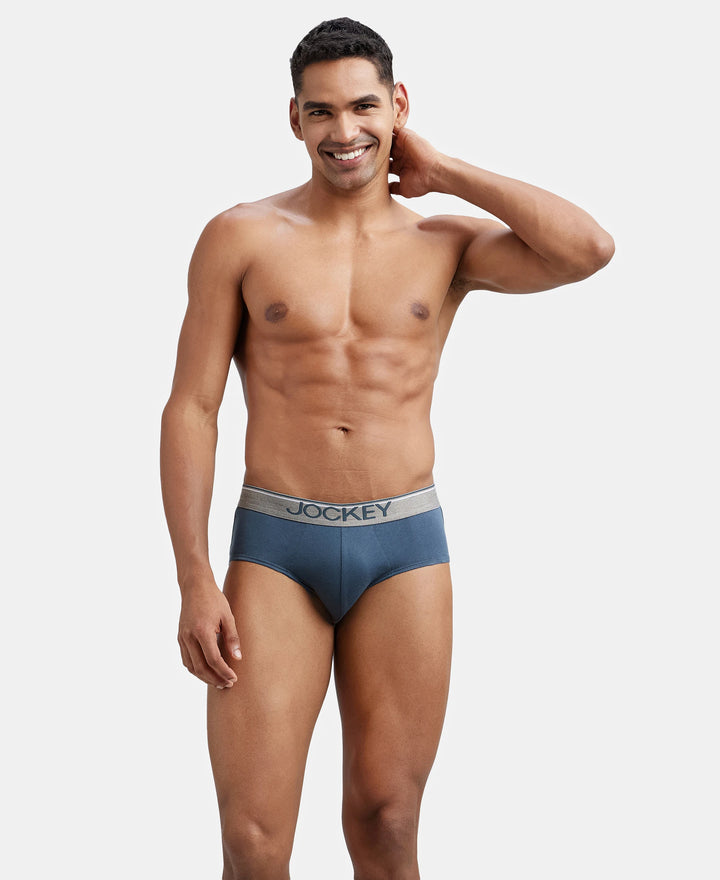 Super Combed Cotton Solid Brief with Ultrasoft Waistband - Deep Slate-5