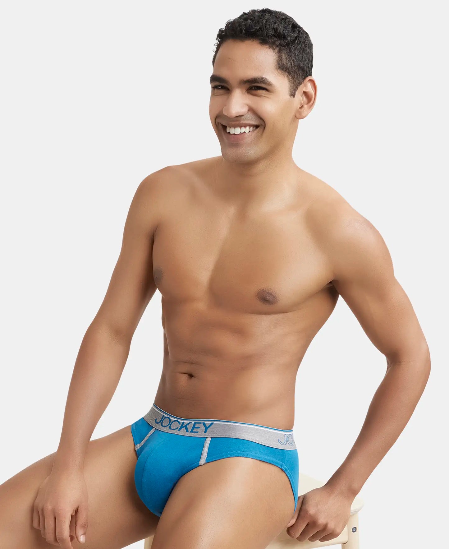 Super Combed Cotton Rib Solid Brief with Ultrasoft Waistband - Blue Saphire-5