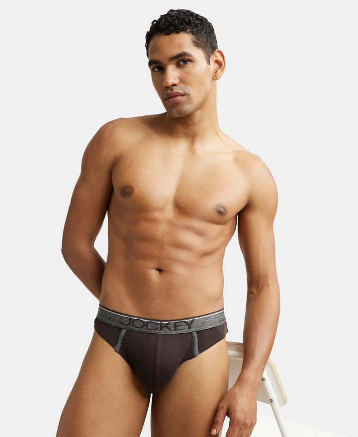 Super Combed Cotton Rib Solid Brief with Ultrasoft Waistband - Brown-6
