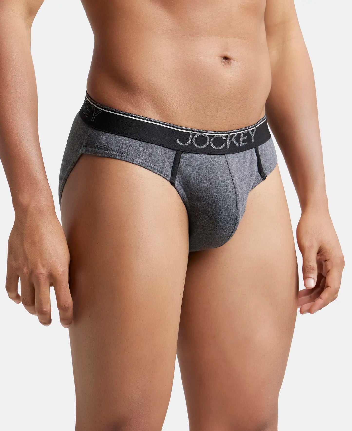 Super Combed Cotton Rib Solid Brief with Ultrasoft Waistband - Charcoal Melange-2