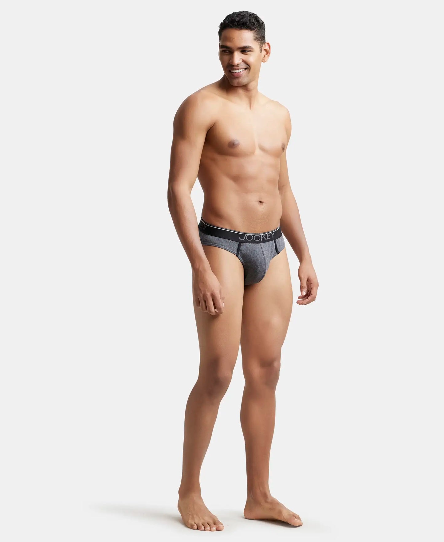 Super Combed Cotton Rib Solid Brief with Ultrasoft Waistband - Charcoal Melange-4