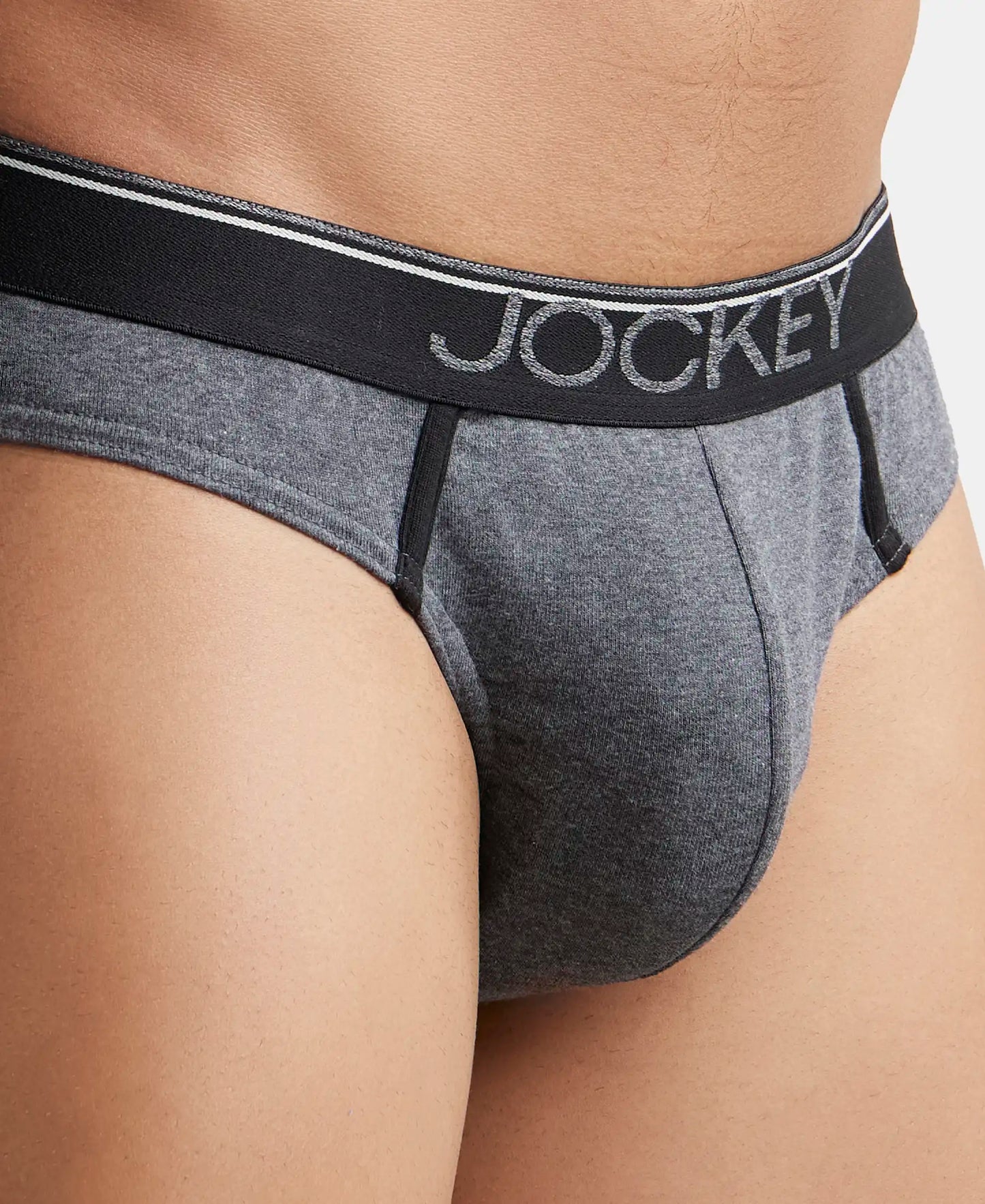 Super Combed Cotton Rib Solid Brief with Ultrasoft Waistband - Charcoal Melange-6