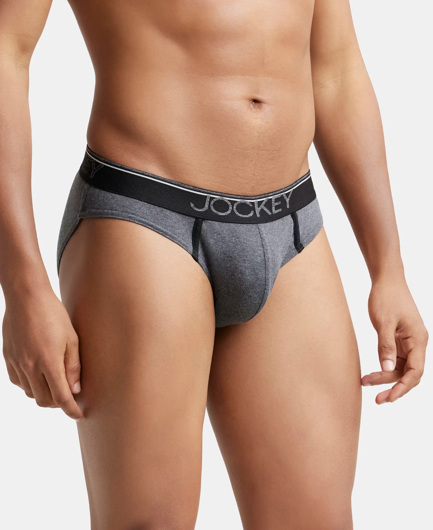 Super Combed Cotton Rib Solid Brief with Ultrasoft Waistband - Charcoal Melange-3
