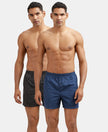 Super Combed Mercerized Cotton Woven Checkered Inner Boxers with Ultrasoft and Durable Inner Waistband - Black & Navy 1-1