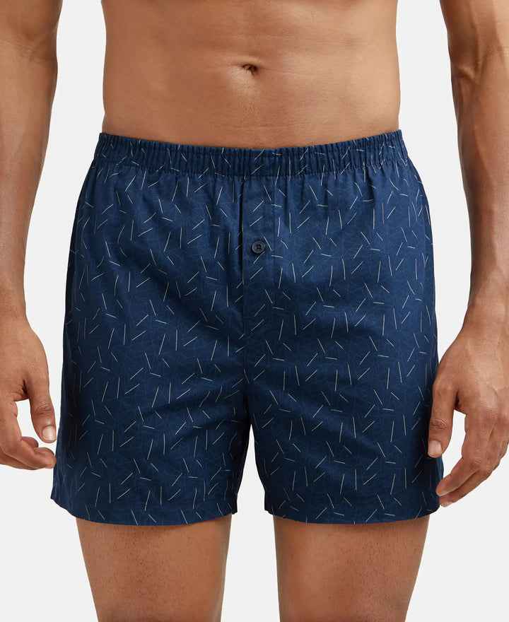 Super Combed Mercerized Cotton Woven Checkered Inner Boxers with Ultrasoft and Durable Inner Waistband - Black & Navy 3-2