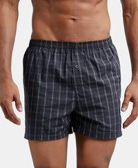 Super Combed Mercerized Cotton Woven Checkered Inner Boxers with Ultrasoft and Durable Inner Waistband - Grey-2