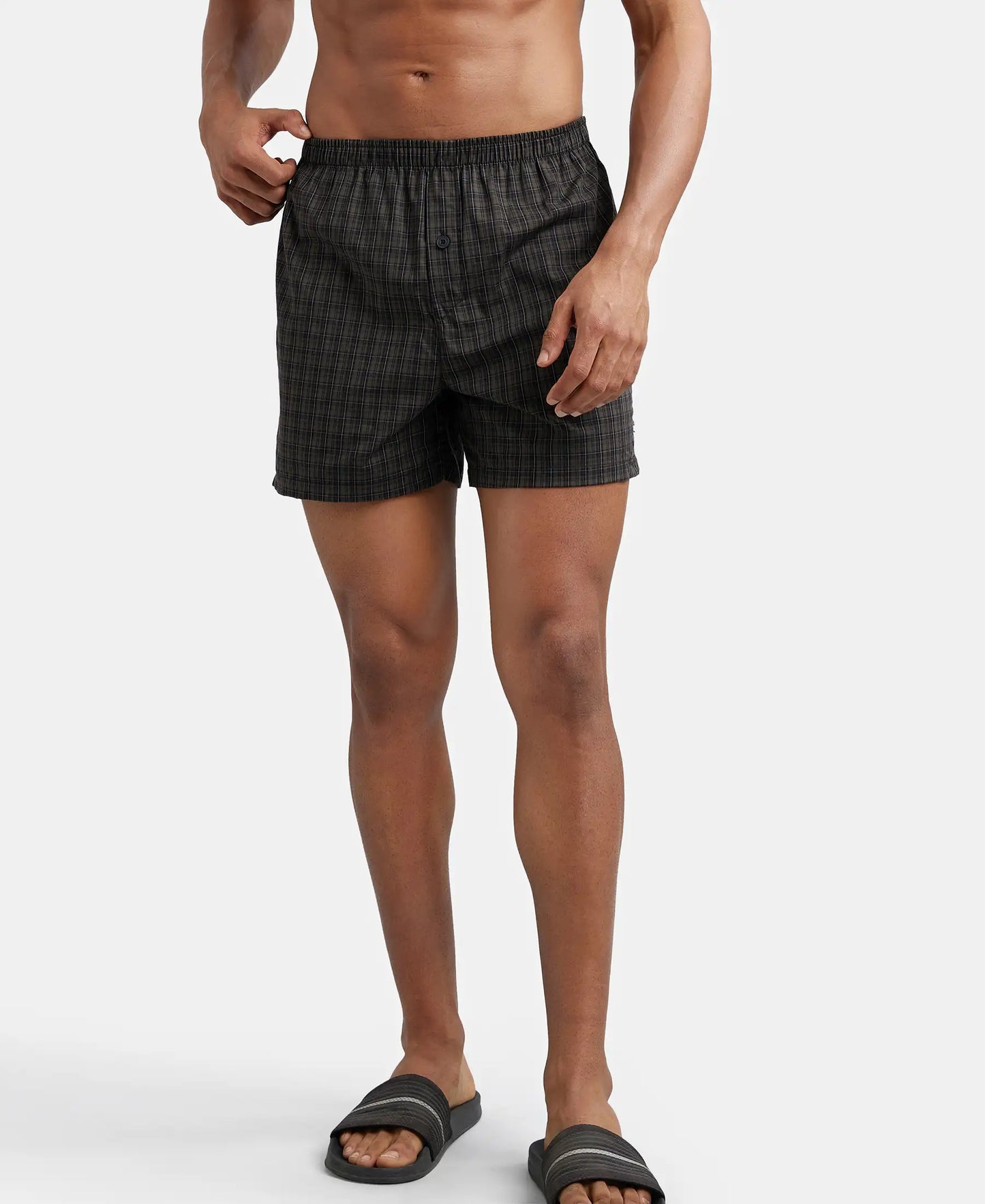 Super Combed Mercerized Cotton Woven Checkered Inner Boxers with Ultrasoft and Durable Inner Waistband - Grey-11