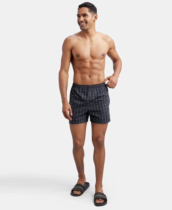 Super Combed Mercerized Cotton Woven Checkered Inner Boxers with Ultrasoft and Durable Inner Waistband - Grey-12
