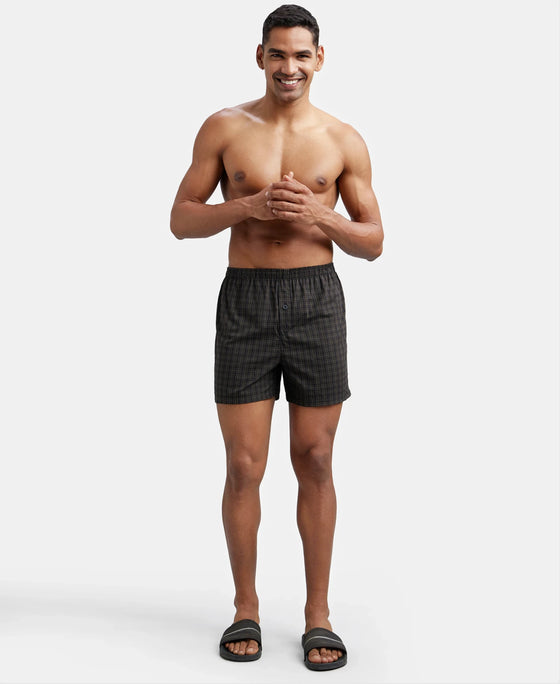 Super Combed Mercerized Cotton Woven Checkered Inner Boxers with Ultrasoft and Durable Inner Waistband - Grey-13