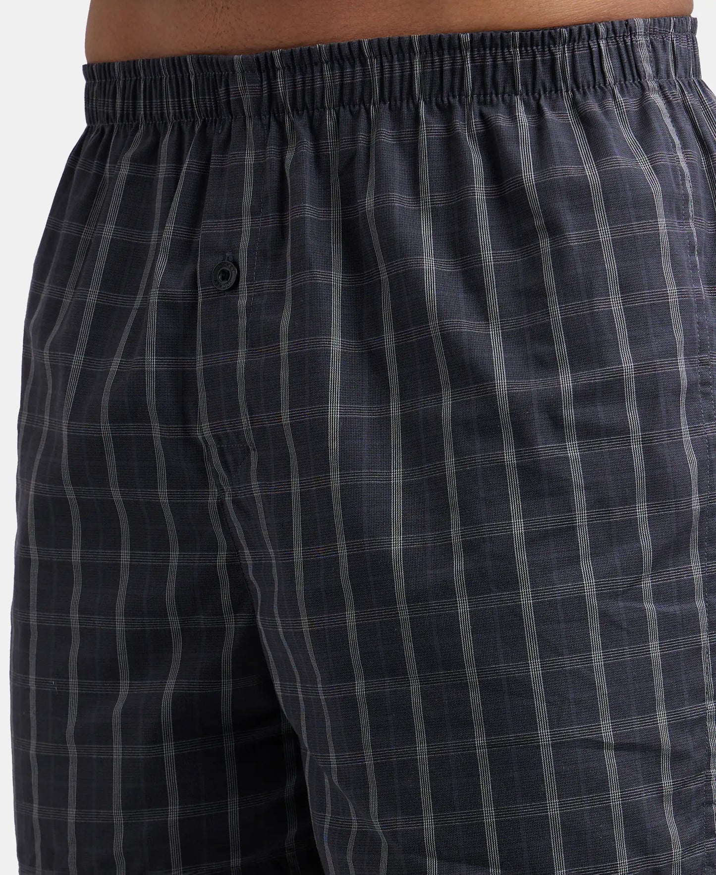 Super Combed Mercerized Cotton Woven Checkered Inner Boxers with Ultrasoft and Durable Inner Waistband - Grey-14