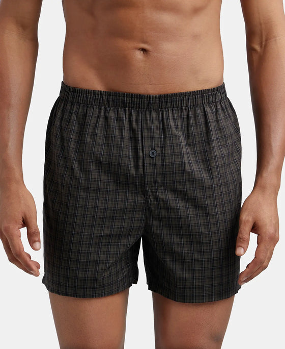 Super Combed Mercerized Cotton Woven Checkered Inner Boxers with Ultrasoft and Durable Inner Waistband - Grey-3