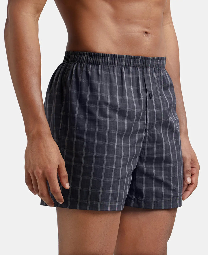 Super Combed Mercerized Cotton Woven Checkered Inner Boxers with Ultrasoft and Durable Inner Waistband - Grey-4