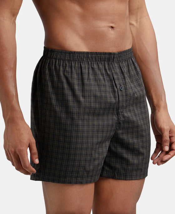 Super Combed Mercerized Cotton Woven Checkered Inner Boxers with Ultrasoft and Durable Inner Waistband - Grey-5