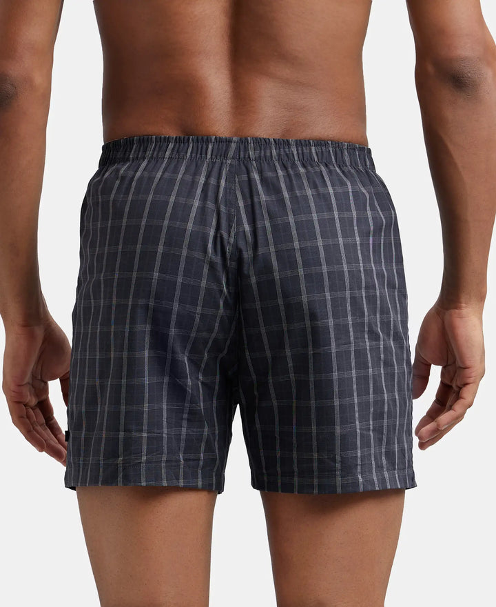 Super Combed Mercerized Cotton Woven Checkered Inner Boxers with Ultrasoft and Durable Inner Waistband - Grey-6
