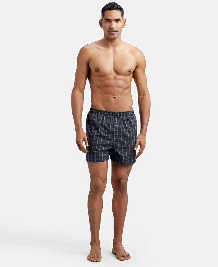 Super Combed Mercerized Cotton Woven Checkered Inner Boxers with Ultrasoft and Durable Inner Waistband - Grey-8