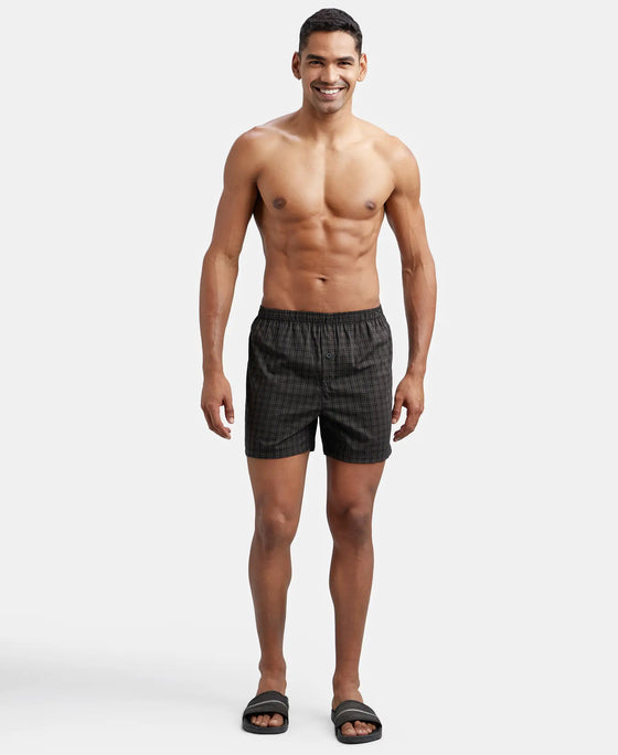 Super Combed Mercerized Cotton Woven Checkered Inner Boxers with Ultrasoft and Durable Inner Waistband - Grey-9