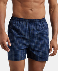 Super Combed Mercerized Cotton Woven Checkered Inner Boxers with Ultrasoft and Durable Inner Waistband - Navy-2