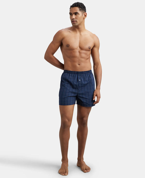 Super Combed Mercerized Cotton Woven Checkered Inner Boxers with Ultrasoft and Durable Inner Waistband - Navy-12