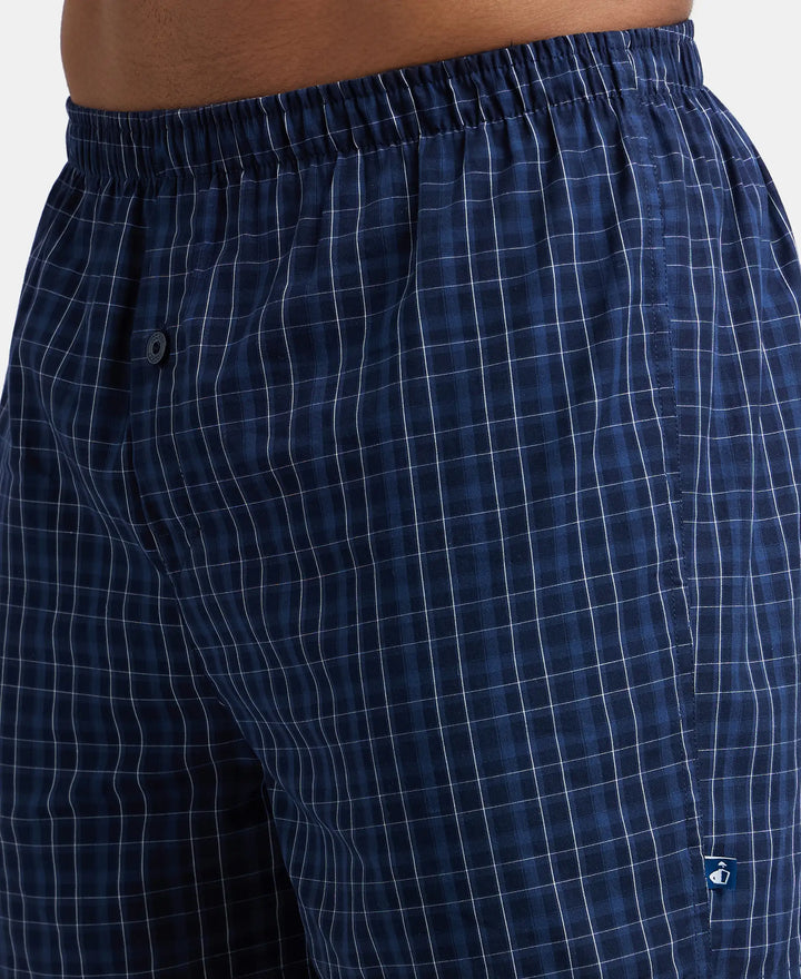 Super Combed Mercerized Cotton Woven Checkered Inner Boxers with Ultrasoft and Durable Inner Waistband - Navy-14