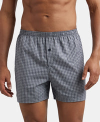 Super Combed Mercerized Cotton Woven Checkered Inner Boxers with Ultrasoft and Durable Inner Waistband - Navy-3
