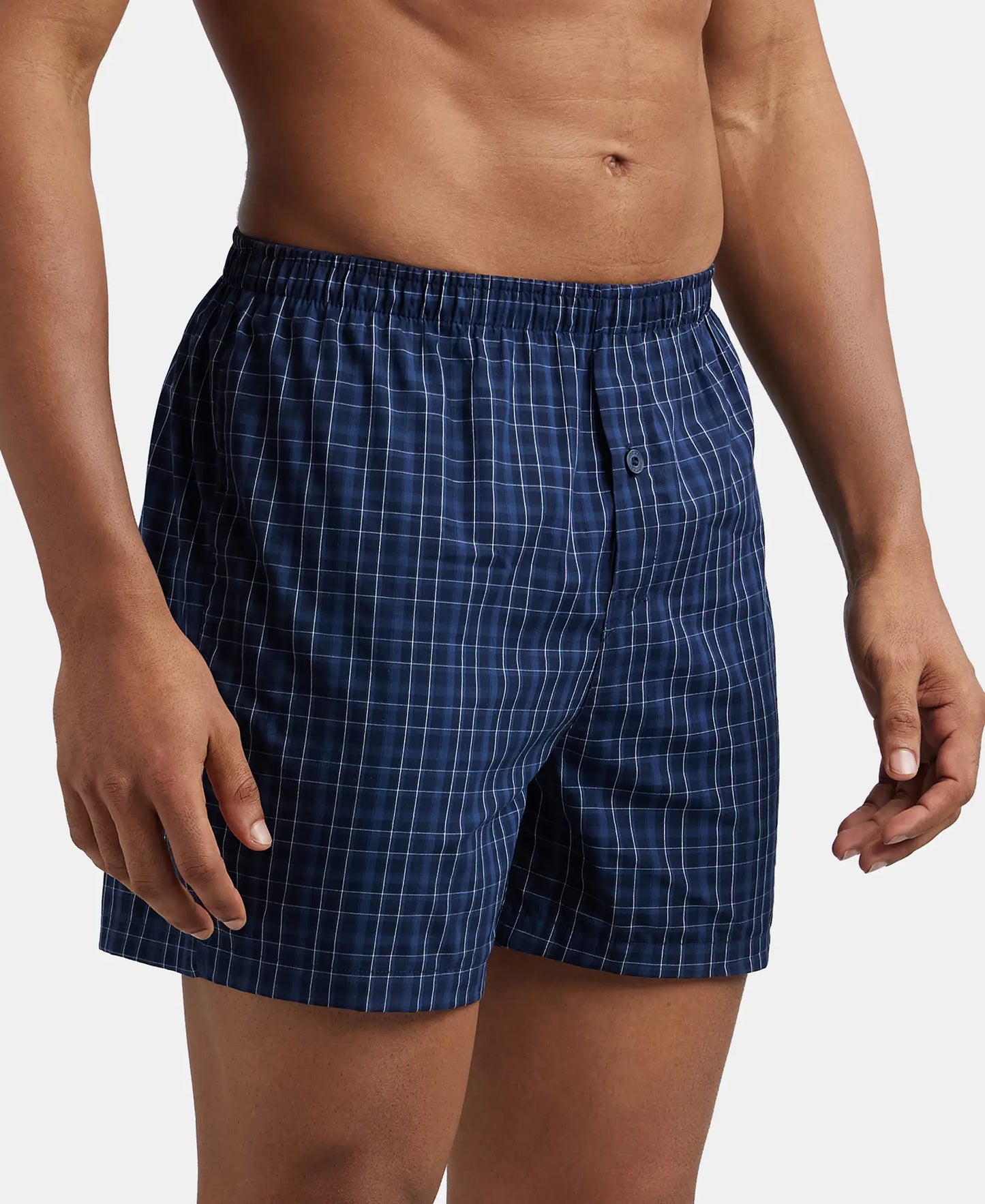 Super Combed Mercerized Cotton Woven Checkered Inner Boxers with Ultrasoft and Durable Inner Waistband - Navy-4