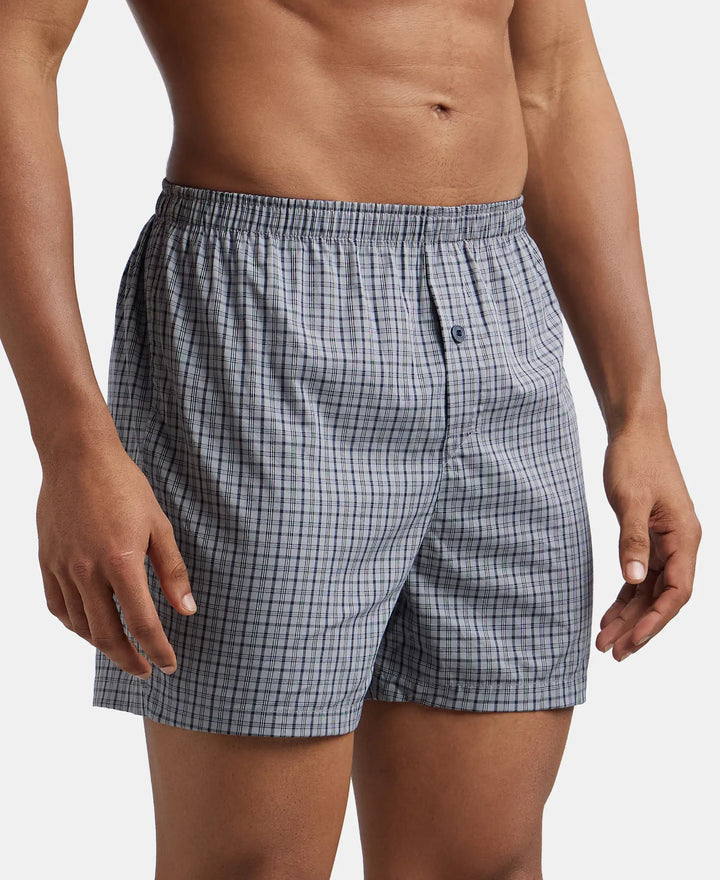 Super Combed Mercerized Cotton Woven Checkered Inner Boxers with Ultrasoft and Durable Inner Waistband - Navy-5