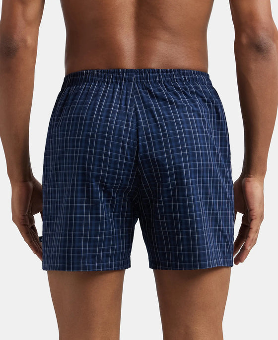 Super Combed Mercerized Cotton Woven Checkered Inner Boxers with Ultrasoft and Durable Inner Waistband - Navy-6