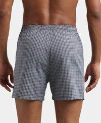Super Combed Mercerized Cotton Woven Checkered Inner Boxers with Ultrasoft and Durable Inner Waistband - Navy-7