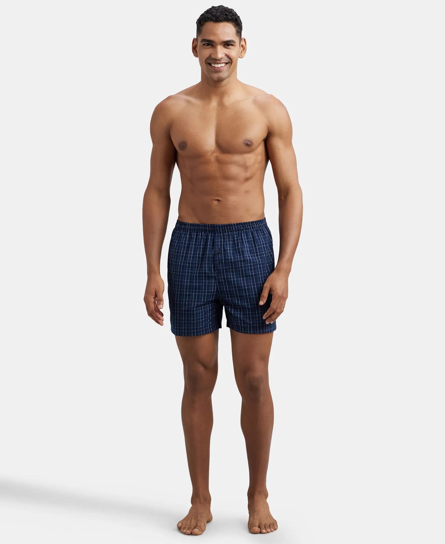 Super Combed Mercerized Cotton Woven Checkered Inner Boxers with Ultrasoft and Durable Inner Waistband - Navy-8
