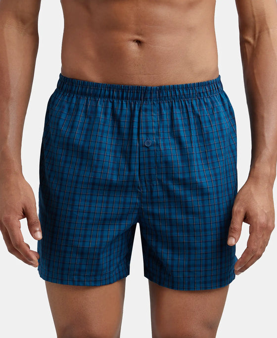 Super Combed Mercerized Cotton Woven Checkered Inner Boxers with Ultrasoft and Durable Inner Waistband - Seaport Teal & Black-2