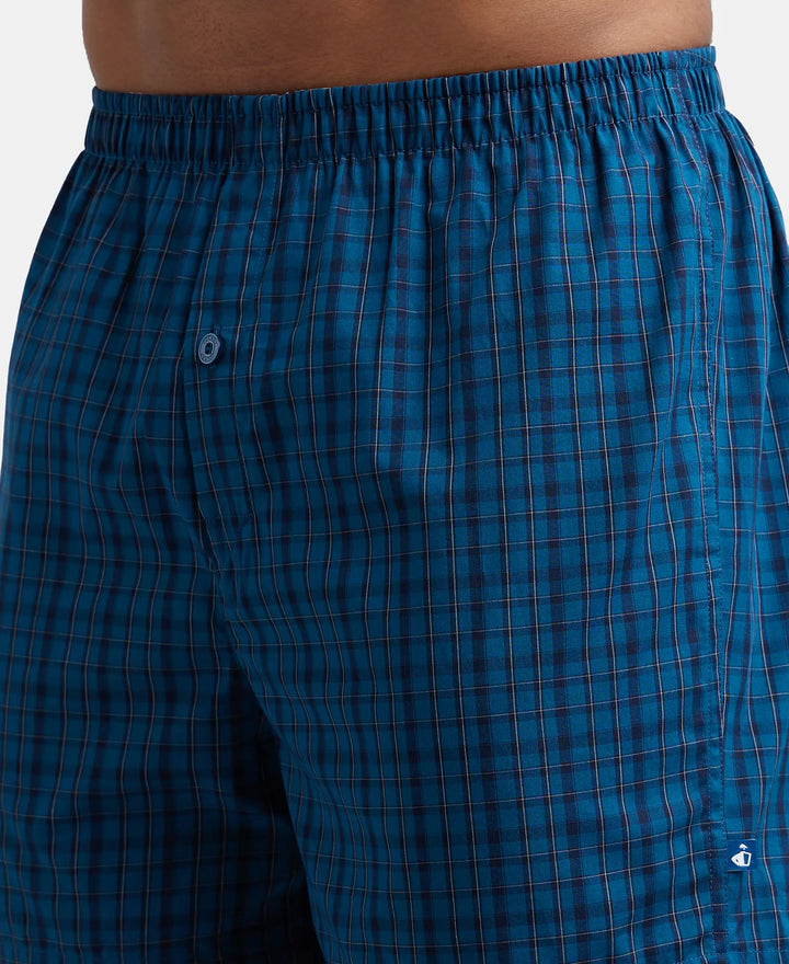 Super Combed Mercerized Cotton Woven Checkered Inner Boxers with Ultrasoft and Durable Inner Waistband - Seaport Teal & Black-14