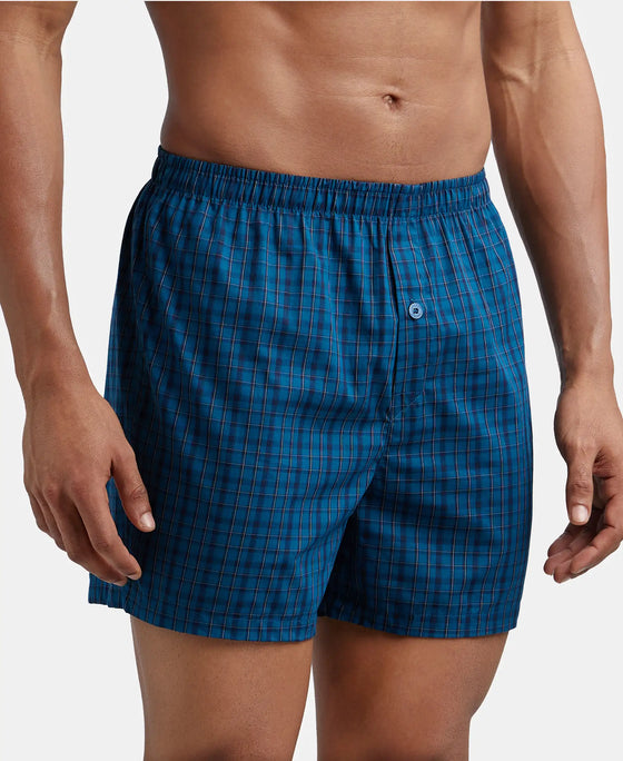 Super Combed Mercerized Cotton Woven Checkered Inner Boxers with Ultrasoft and Durable Inner Waistband - Seaport Teal & Black-4
