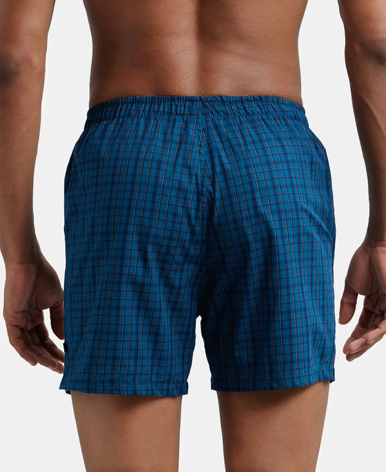 Super Combed Mercerized Cotton Woven Checkered Inner Boxers with Ultrasoft and Durable Inner Waistband - Seaport Teal & Black-6