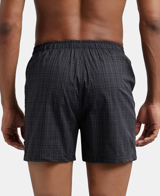 Super Combed Mercerized Cotton Woven Checkered Inner Boxers with Ultrasoft and Durable Inner Waistband - Seaport Teal & Black-7