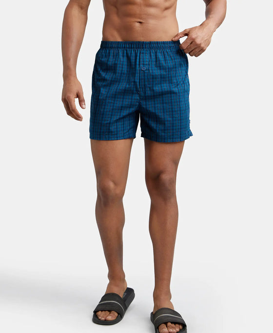 Super Combed Mercerized Cotton Woven Checkered Inner Boxers with Ultrasoft and Durable Inner Waistband - Seaport Teal & Black-10