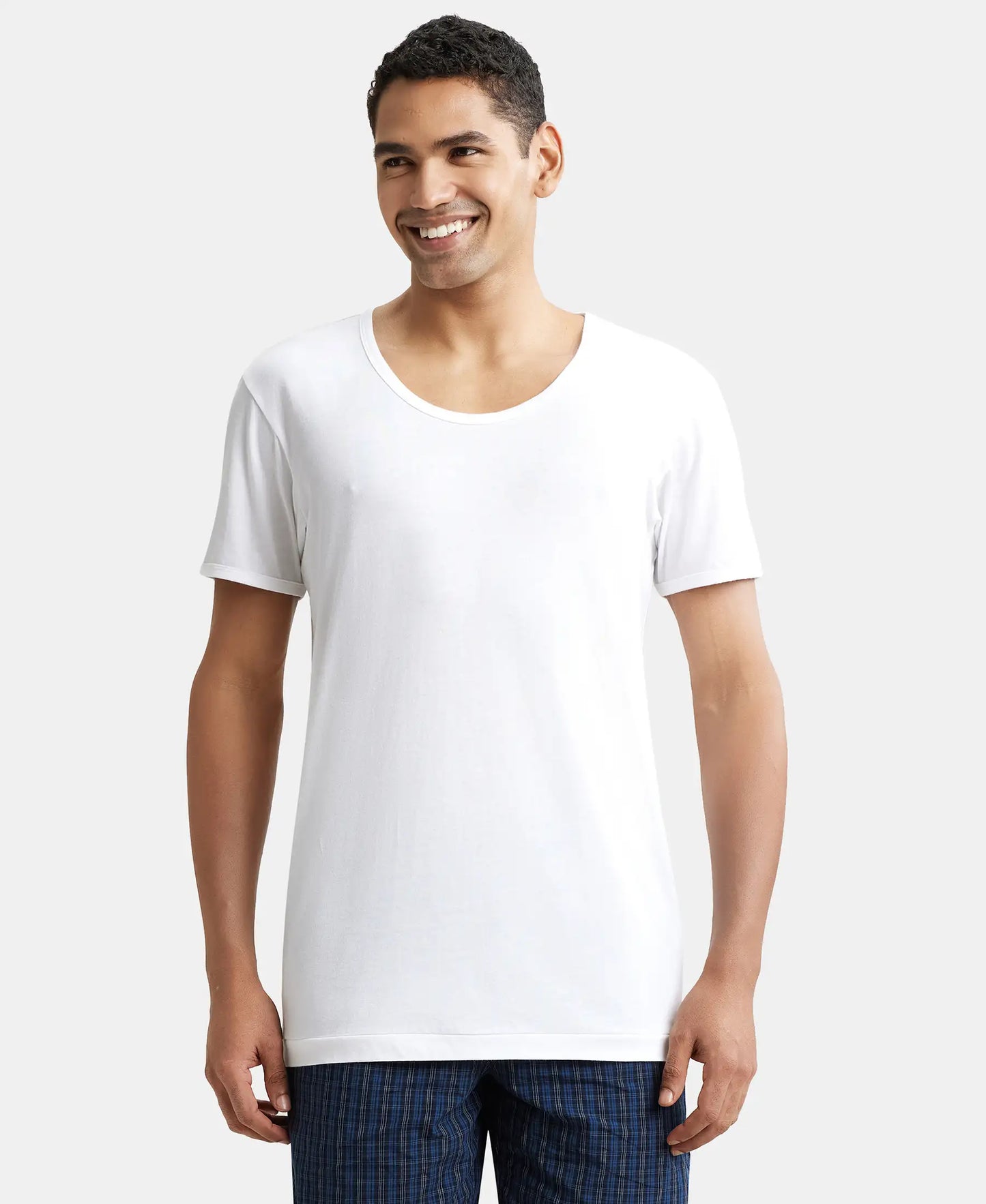 Super combed cotton Round Neck Half Sleeved Vest - White-2